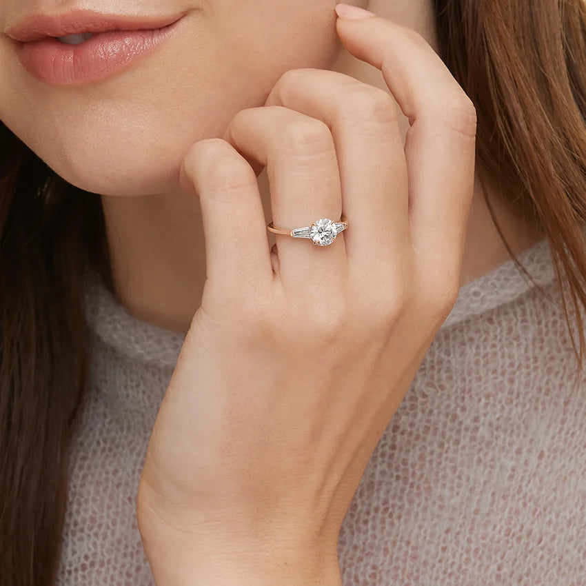Symphony Three Stone Lab Grown Round Diamond Engagement Ring