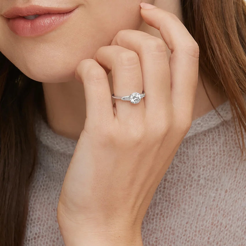 Symphony Three Stone Lab Grown Round Diamond Engagement Ring