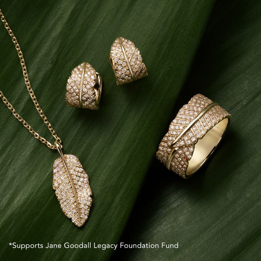 Jane Goodall Pavé Leaf Lab Diamond Pendant Necklace in 18K Yellow Gold