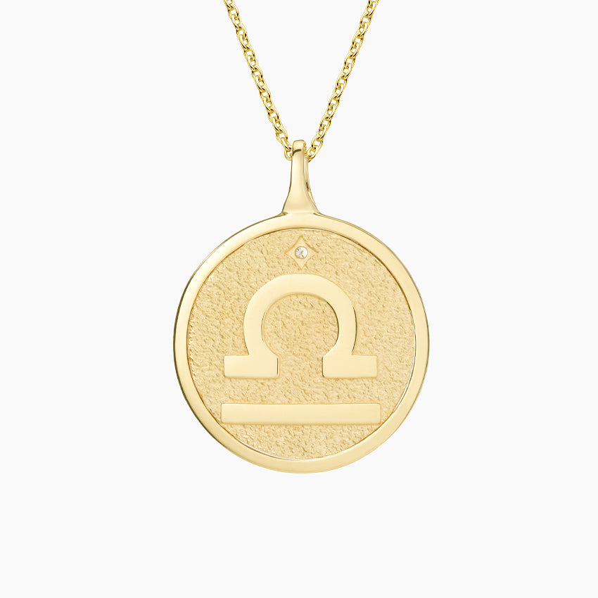 Libra Zodiac Diamond Pendant in 18K Yellow Gold