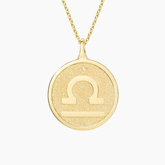 Libra Zodiac Diamond Pendant in 18K Yellow Gold