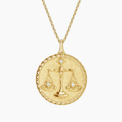 Libra Zodiac Diamond Pendant in 18K Yellow Gold